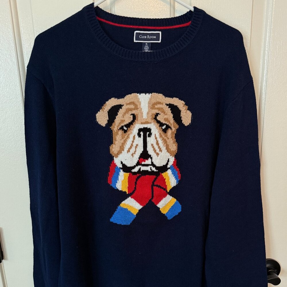 Club Room men's navy crewneck bulldog sweater - size XL - never worn!